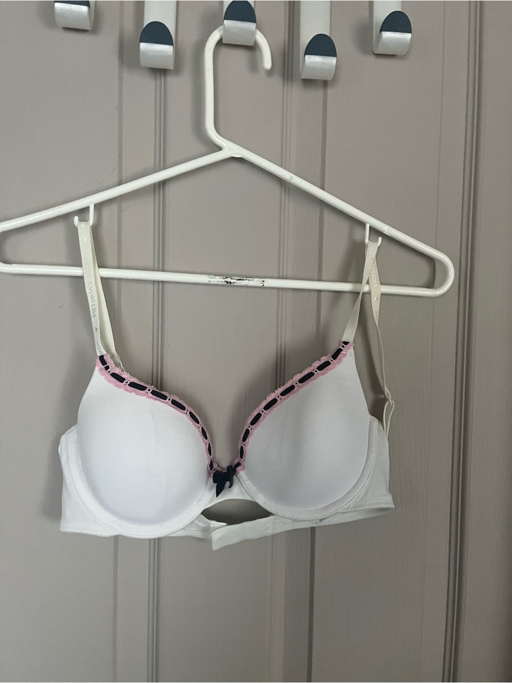 Victoria's Secret White Bra with Pink and Black Trim